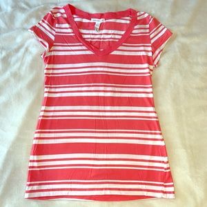 Coral and white striped boutique tee